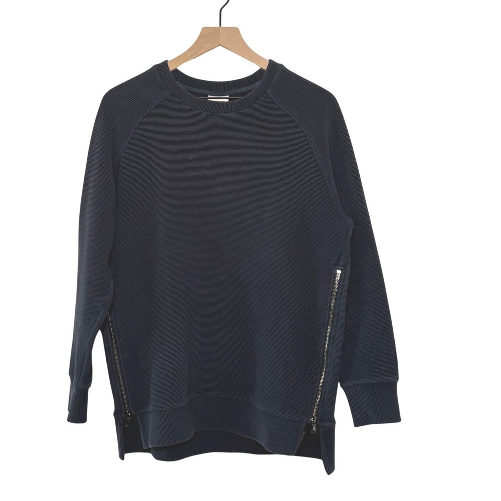 Varley Navy Ribber Pullover Sweatshirt Side Zip Ribbed Cotton Blend Medium